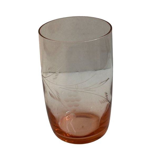 Vtg Pink Etched Glass Dove & Foral Juice 8 Oz.- 5 ea Glassware Very Thin Dainty - Picture 4 of 6